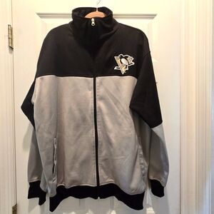 Pittsburgh Penguins Jacket Men's XLT Full Zip Up Black Gray Logo Hockey NHL